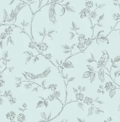 Brewster 2814-24975 Aaron Light Blue Bird Trail Wallpaper Sale