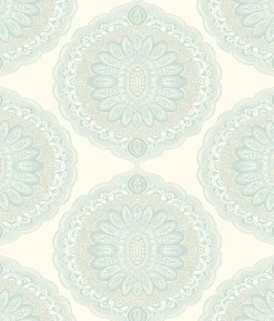 Brewster 3117-12303 Bolinas Aquamarine Medallion Wallpaper> Damask, Trellis & Geometrics