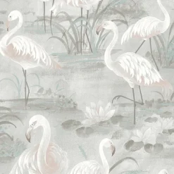 Brewster 3120-13603 Everglades Grey Flamingos Wallpaper Sale