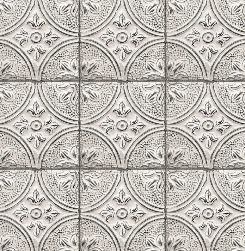 Brewster 2766-23763 Houston White Tin Tile Wallpaper> Damask, Trellis & Geometrics