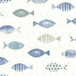 Brewster 3120-12043 Key West Blue Sea Fish Wallpaper> Damask, Trellis & Geometrics