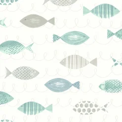 Brewster 3120-12044 Key West Teal Sea Fish Wallpaper> Damask, Trellis & Geometrics
