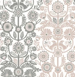 Brewster/ASP 2821-25105 Lovebirds Light Pink Folk Stripe Wallpaper Sale