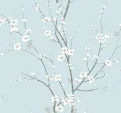 Brewster/ASP 2927-81802 Monterey Sky Blue Floral Branch Wallpaper Discount