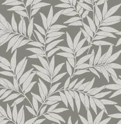 Brewster/ASP 2970-26123 Morris Dark Grey Leaf Wallpaper> Architectural