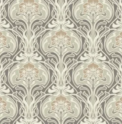 Brewster/ASP 2970-26150 Mucha Dark Grey Botanical Ogee Wallpaper Discount