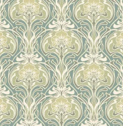 Brewster/ASP 2970-26151 Mucha Teal Botanical Ogee Wallpaper> Architectural