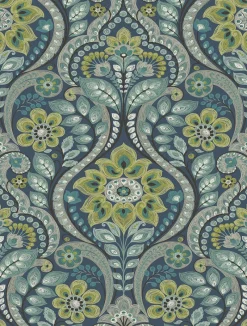 Brewster/ASP 2763-12101 Night Bloom Navy Damask Wallpaper> Architectural