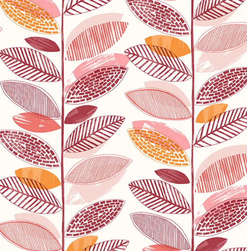 Brewster 2904-25684 Nyssa Coral Leaves Wallpaper New