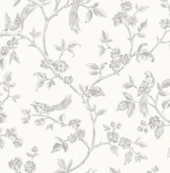 Brewster 2836-24977 Ophelia Grey Bird Trail Wallpaper Online