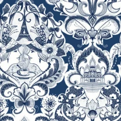 Brewster/ASP 2973-90885 Sadie Navy Parisian Damask Wallpaper> Florals