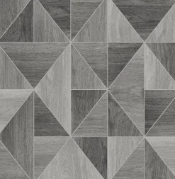 Brewster 2814-24963 Simpson Grey Geometric Wood Wallpaper> Florals