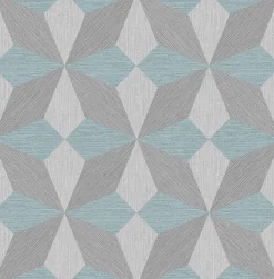 Brewster 2896-25304 Valiant Light Blue Faux Grasscloth Mosaic Wallpaper> Florals