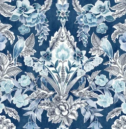 Brewster/ASP 2903-25863 Vera Blue Floral Damask Wallpaper Clearance