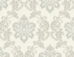 Brewster Adela Ivory Twill Damask Wallpaper> Florals