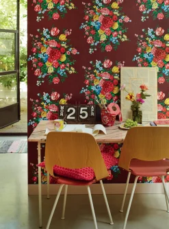 Brewster Ayaanle Burgundy Dutch Painters Floral Wallpaper Sale