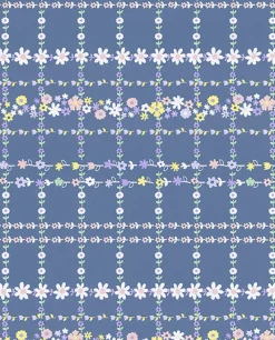 Brewster Belina Blue Flower Check Wallpaper