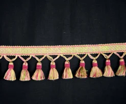 Stock/Belagio BF4005 Pink 42/14 Pink Green Tassel Trim Fringe New