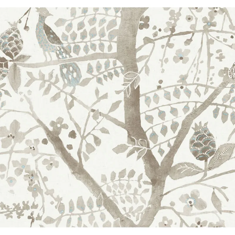 York/AV BO6635 Off White Peacock Block Print Wallpaper Discount