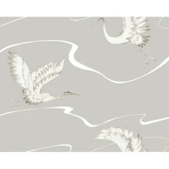 York BW3872 Taupe Soaring Cranes Wallpaper> Animals & Insects