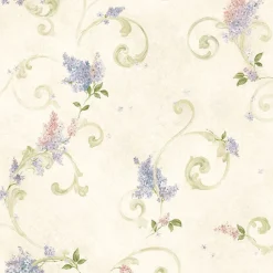 Brewster Celandine Cream Floral Scroll Wallpaper New