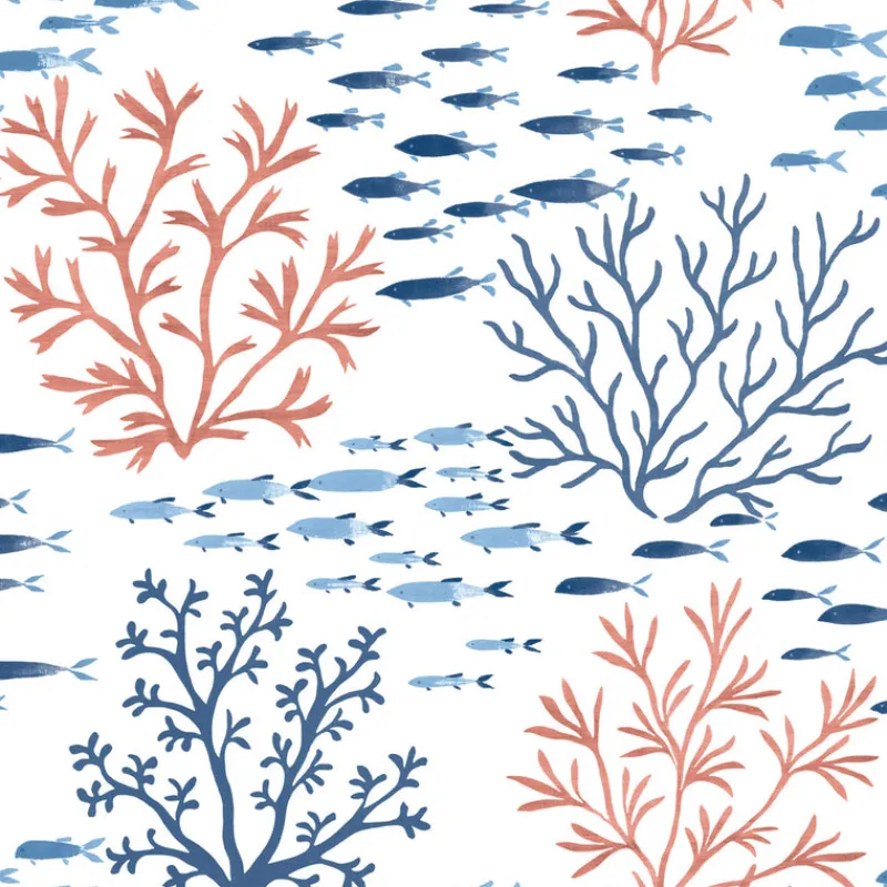 York CV4405 Coral Navy Marine Garden Wallpaper> Architectural