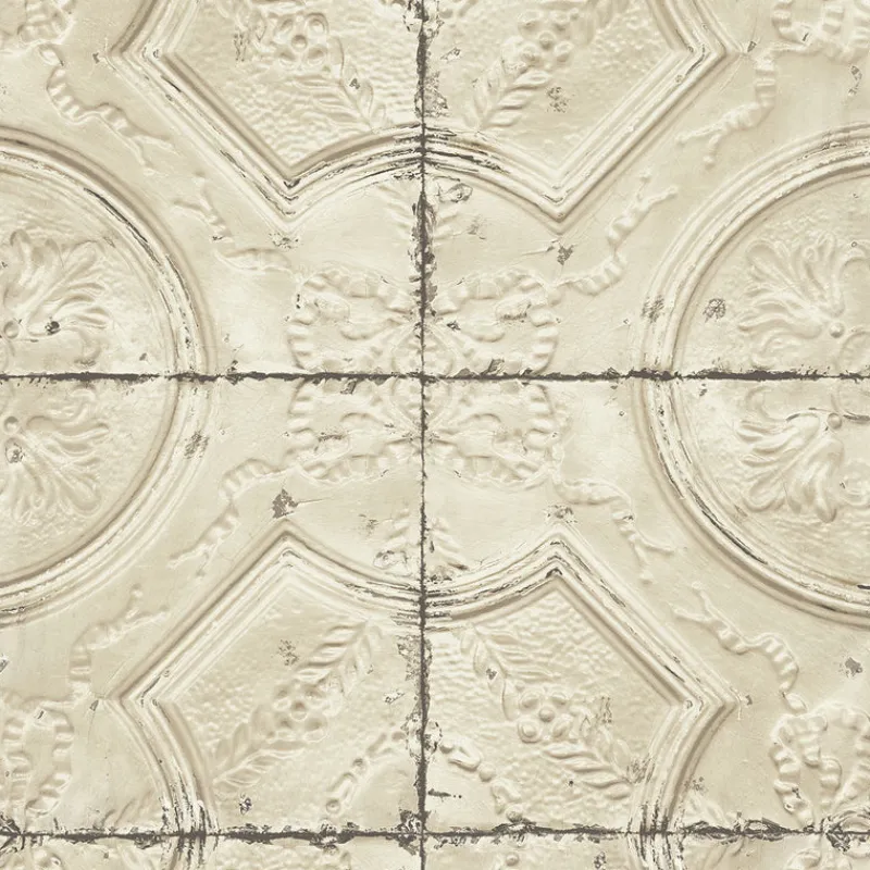 Brewster Deerfield Beige Vintage Tin Tile Wallpaper Online
