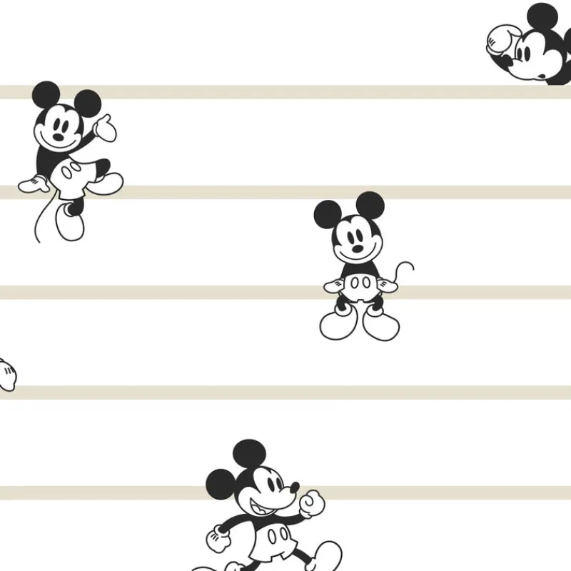 York DI0932 Black/White/Cream Disney Mickey Mouse Stripe Wallpaper> Kids