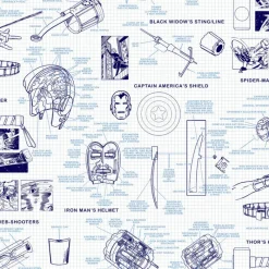 York DI0935 Blue Marvels Heroes Schematics Wallpaper Outlet