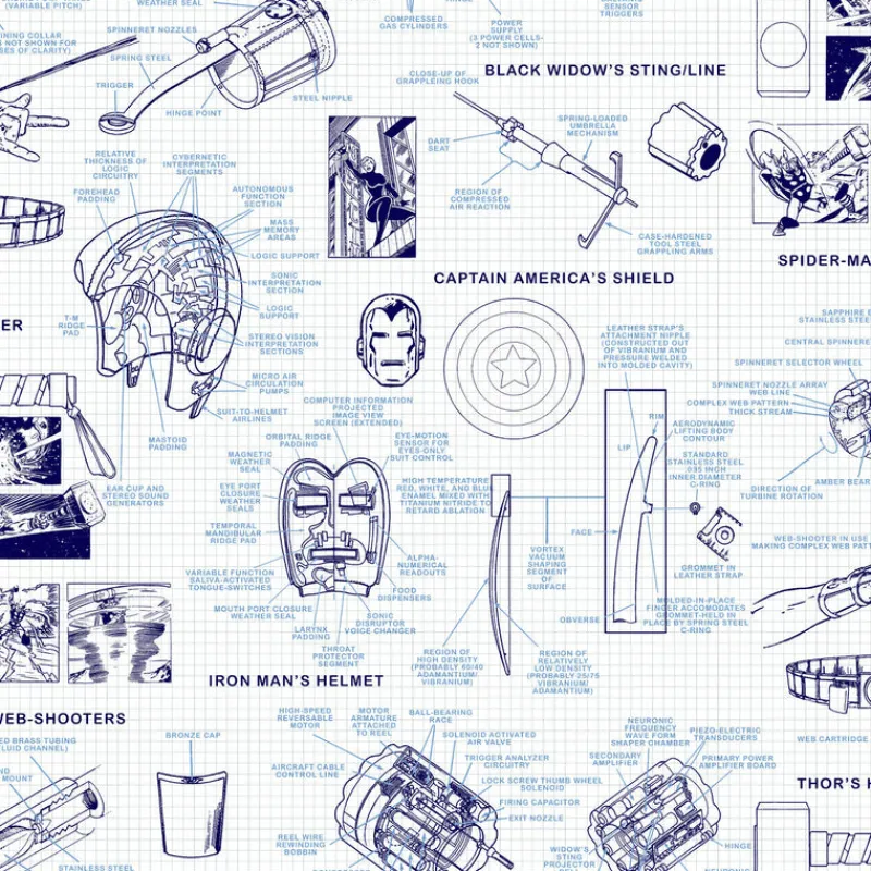 York DI0935 Blue Marvels Heroes Schematics Wallpaper Outlet