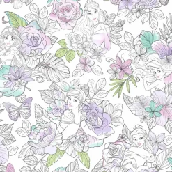 York DI0964 Purple Disney Princess Royal Floral Wallpaper Outlet
