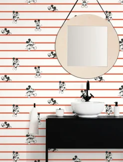 York DI0933 Red Disney Mickey Mouse Stripe Wallpaper> Kids