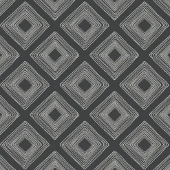York Diamond Sketch White on Black Magnolia Home Vol. II Wallpaper Hot