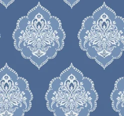 York DM4986 Blue Signet Medallion Dam Wallpaper> Florals