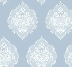 York DM4985 Blue Signet Medallion Dam Wallpaper> Florals
