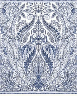 York DM4912M Blue White Jaipur Paisley Damas Wallpaper Mural> Florals
