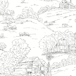 York FH4031 Black/White Pasture Toile Wallpaper> Damask, Trellis & Geometrics