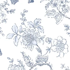 Stock/Patton FH37539 Blue on White Butterfly Toile Wallpaper Hot