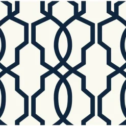 Stock/York GE3664 Navy Blue on White Geometric Hourglass Trellis Wallpaper
