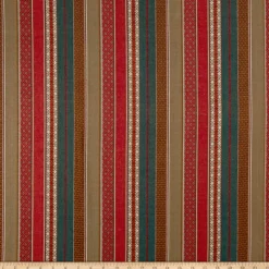 Laura Kiran Gypsy Stripe Red Turquoise Khaki Fabric