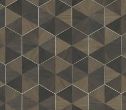 York HO2103 Brown/Black Hexagram Wood Veneer Wallpaper Clearance