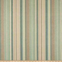Laura Kiran Island Stripe Aqua Flax Fabric> Stripes & Chevrons