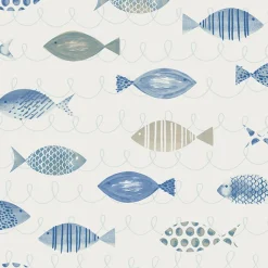 Brewster Key West Blue Fish Wallpaper> Damask, Trellis & Geometrics