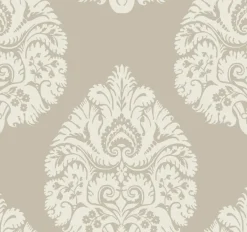 York KT2142 Beige Teardrop Damask Wallpaper> Florals