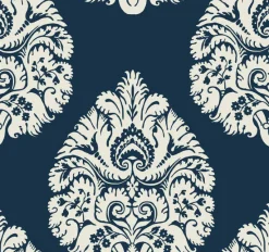 York KT2143 Navy Teardrop Damask Wallpaper Sale
