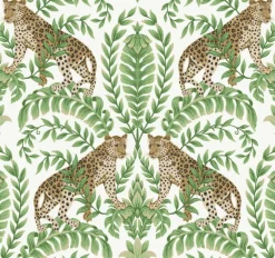 York KT2203 White/Green Jungle Leopard Wallpaper> Animals & Insects