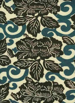 Laura Kiran Kyoto Handprint Teal Fabric> Florals