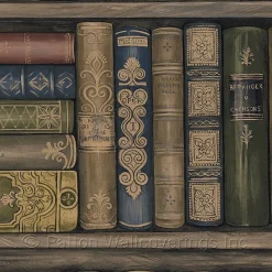 Patton LL29570 Antique Jewel Tone Library Book Shelf Wallpaper Clearance