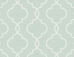 Brewster Malo Aqua Sisal Ogee Wallpaper> Florals
