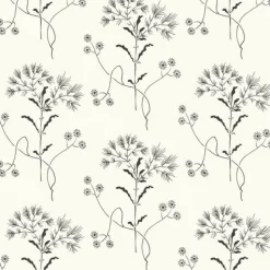 Stock/York ME1515 Magnolia Home Joanna Gaines Wildflower Black on White Wallpaper> Architectural
